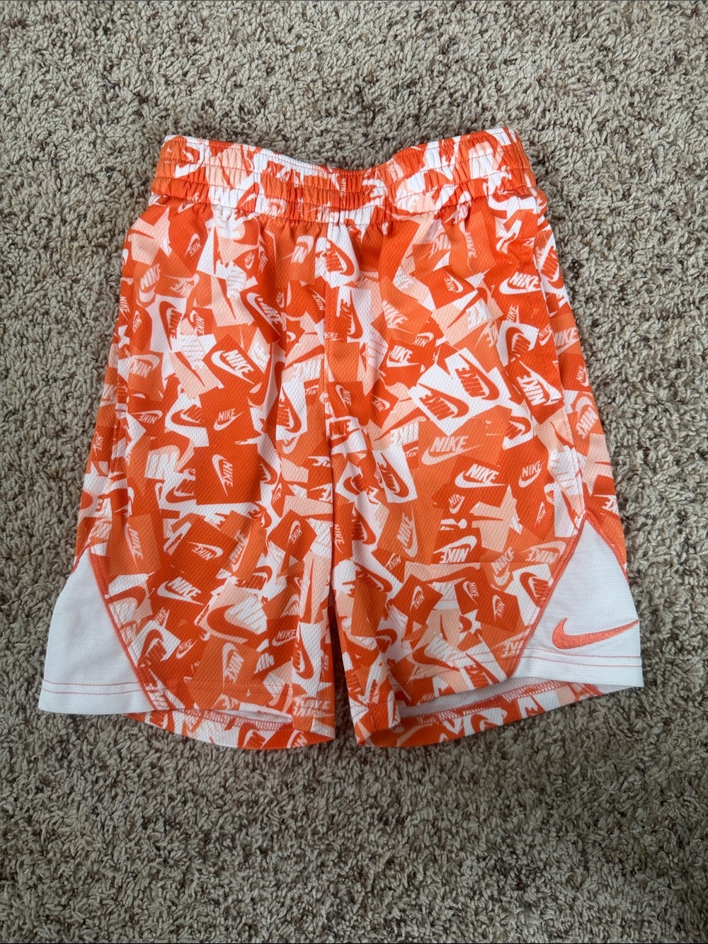 Nike Orange & White Logo-Print Mesh Athletic Shorts